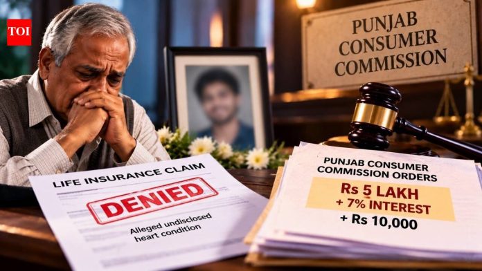 His son died, and LIC denied father Rs 5 lakh over alleged undisclosed heart condition; Consumer Commission finds no reliable medical proof, orders Rs 5 lakh plus 7% interest and Rs 10,000