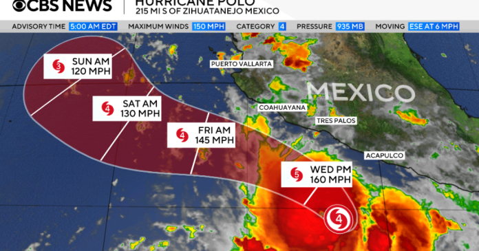 Hurricane Polo grows into powerful Category 5 storm off Mexico’s Pacific coast. See its path.