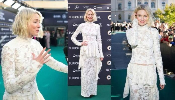 Naomi Watts wows in stunning white lace dress at Zurich