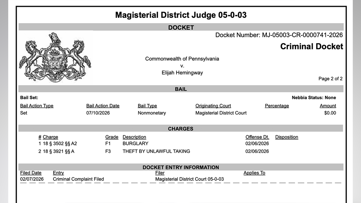 A screenshot of a court document related to Elijah Hemingway's most recent prior arrest