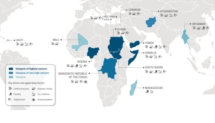 Map of early warning hunger hotspots: June to November 2026 (FAO-WFP)