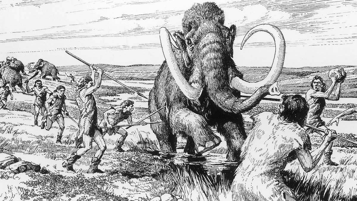 Ancient people hunting mammoths