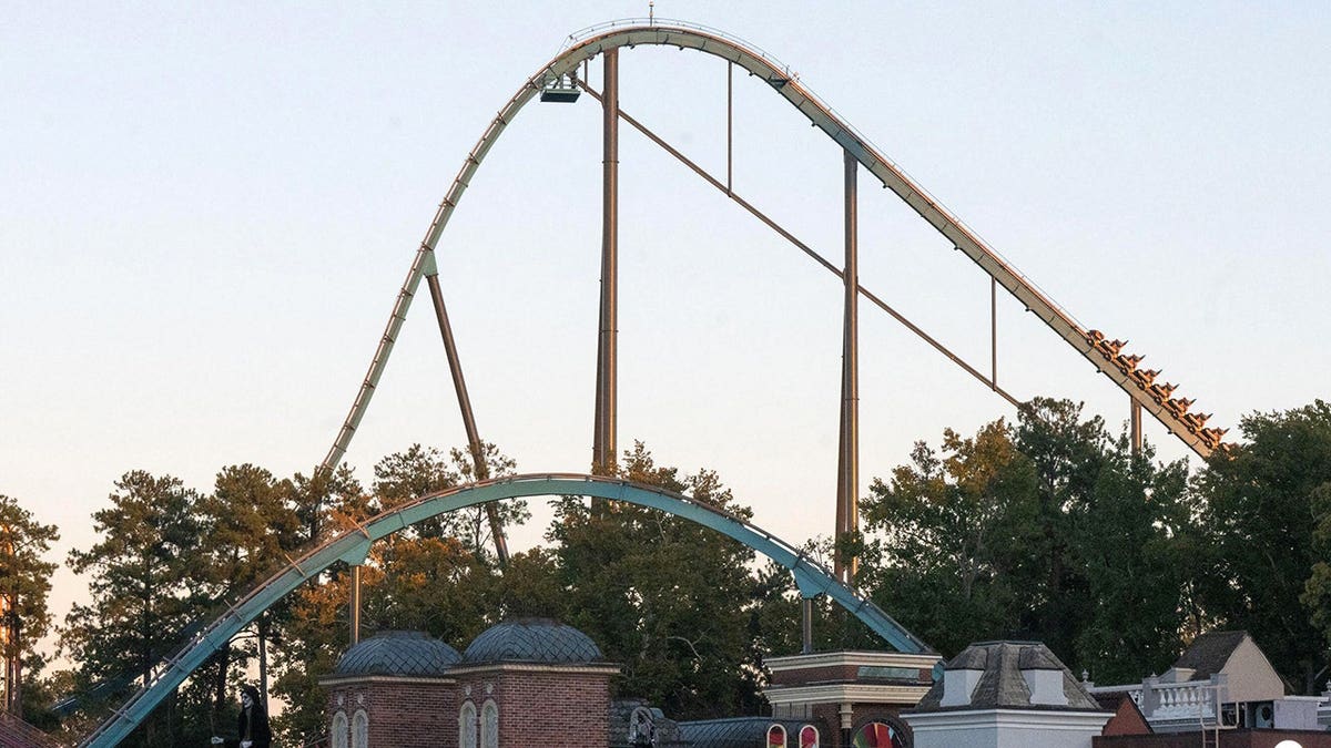 View of Goliath roller coaster at Six Flags Over Georgia