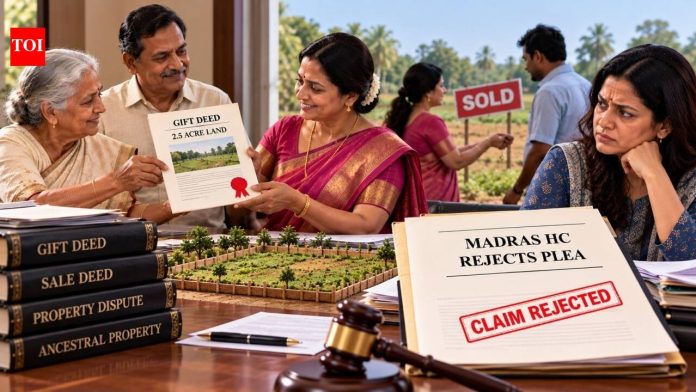 Grandmother and her son gifted 2.5-acre land to his second wife, who sold it; his daughter from first marriage claimed it was ancestral, but Madras HC rejects her plea