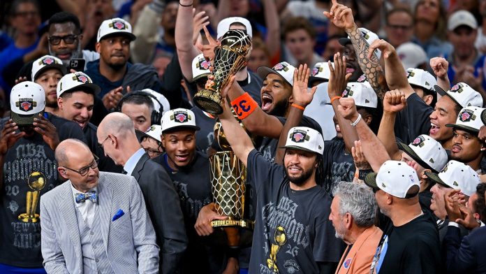 New York Knicks trip on opening night with T-shirt flub as they hang first banner in 53 years