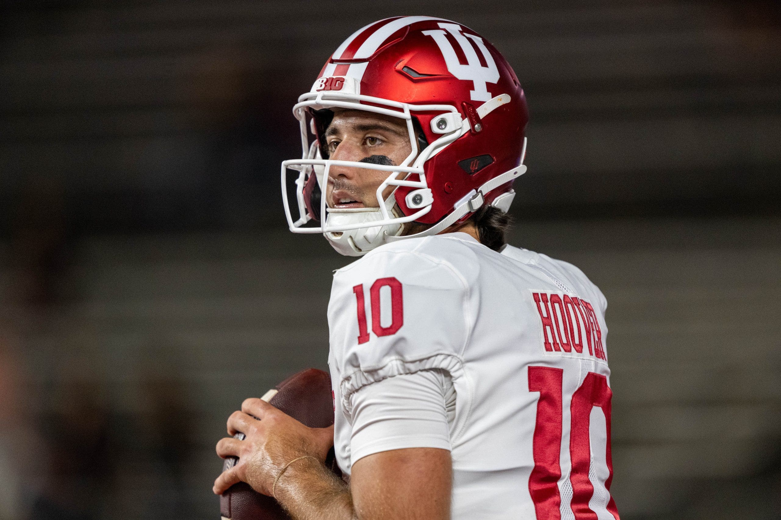 Indiana QB Josh Hoover has thrown for 1,364 yards and 17 TDs through six games this season. (Photo by Mark Smith/ISI Photos/ISI Photos via Getty Images)