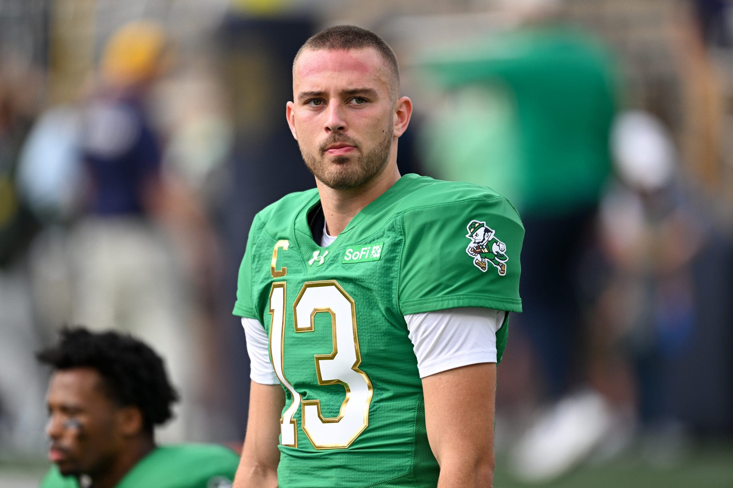 Notre Dame QB CJ Carr has the third-best odds to win the Heisman Trophy. (Photo by James Black/Icon Sportswire via Getty Images)