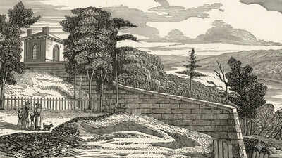 Harvie built two walls around his property, blocking long-used public path along River Clyde.(AI-enhanced photo: Mitchell Library, Glasgow Collection) In 1823, Glasgow residents tore down a 12-foot wall topped with iron spikes and broken glass in a fight over a riverside path; archaeologists have now uncovered its remains and a token bearing the city's motto