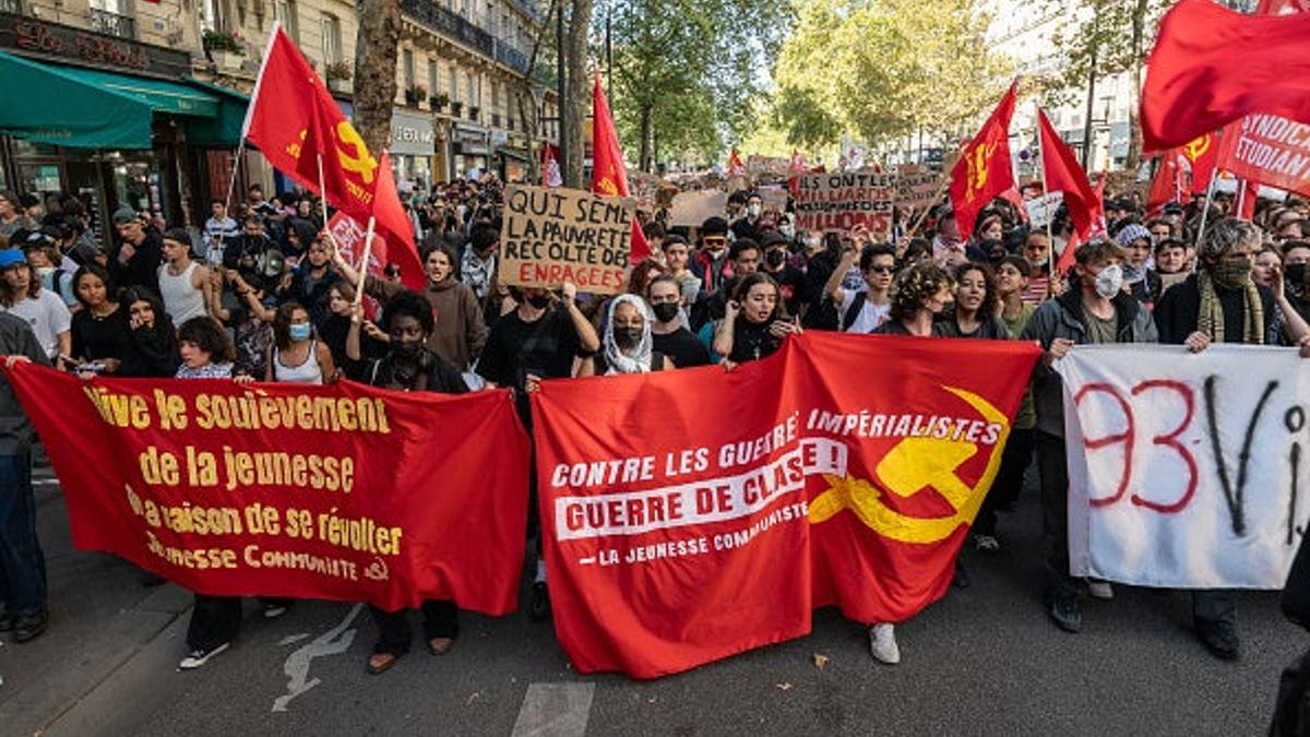 Secondary school students and supporters march from Republic to Nation square in Paris.